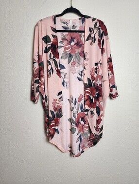 Lime n Chili Floral Cocoon Cardigan Blush Pink Burgundy Open Front Size Medium